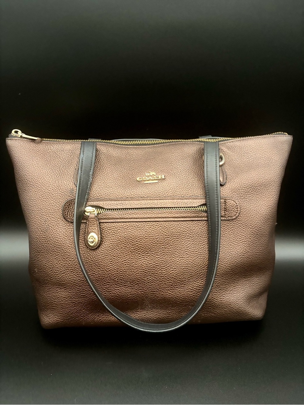Coach Taylor Tote Handbag Purse in Metallic Bronze Pebbled Leather